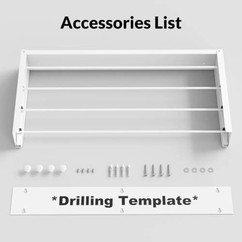 Foldable Wall Mounted Drying Rack, 23.6"Long, Weight Capacity is 60 Lbs | Waterproof and Moisture-Resistant, 4 Towel Hooks and 4 Drying Rods, Space Saving for Bathroom, Balcony, Hallway and Garage