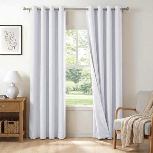 100% Blackout Linen Textured Curtains 108 Inch Long, Bright White | 100% Blackout Shield, Light Blocking, Thermal Insulated, Grommet Window Curtains for Bedroom/Living Room, 50"x108", 2 Panels - color: Alba | Bright White, size: 50"W x 108"L (Pack of 2)