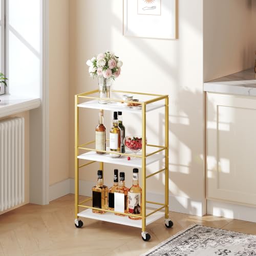 MAHANCRIS Bar Cart for The Home, 3-Tier Drink Cart on Wheels, Home Bar Serving Cart, Mini Bar Cart for Small Space, Rolling Kitchen Carts for Bar, Kitchen, Dining Room, Gold RCJW4001 - style: Modern