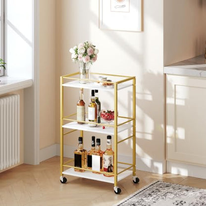 MAHANCRIS Bar Cart for The Home, 3-Tier Drink Cart on Wheels, Home Bar Serving Cart, Mini Bar Cart for Small Space, Rolling Kitchen Carts for Bar, Kitchen, Dining Room, Gold RCJW4001 - style: Modern