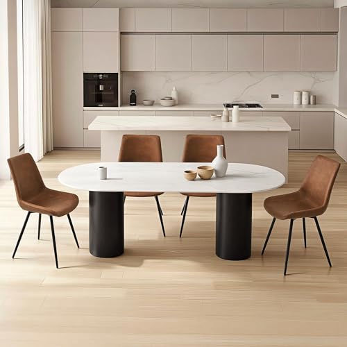 Yaheetech Dining Chairs Set of 4 Mid Century Modern Kitchen Chairs Brown | Faux Leather Upholstered Dining Room Chairs with Metal Legs and Curved Backrest, Armless Side Chairs for Kitchen Living Room - color: Brown, size: Set of 4