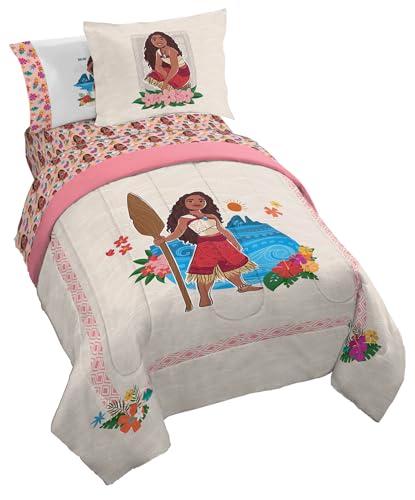 Disney Moana Full Comforter Set 7 Piece Kids Bedding for Girls, Beige | Bed in a Bag, Comforter Sheets Shams Pillowcases, Official Brand, Soft Microfiber, Machine Washable, Girls Gift - color: Beige - Moana, size: Full