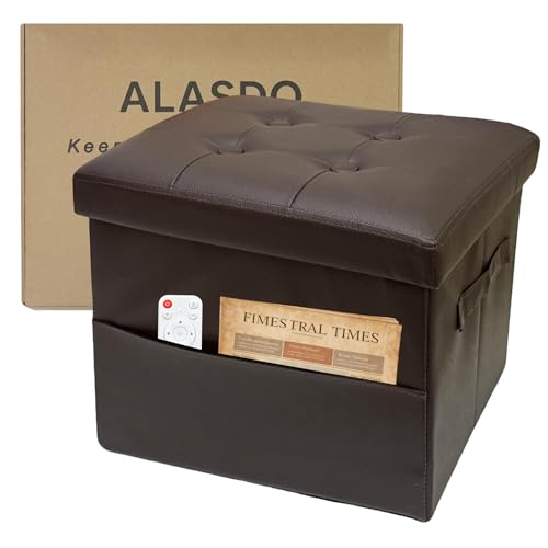 ALASDO Storage Ottoman Footrest Stool Small Ottoman with Storage Foldable Ottomans Foot Rest Footstool Bench for Living Room 17x13x13inches Brown - color: Brown