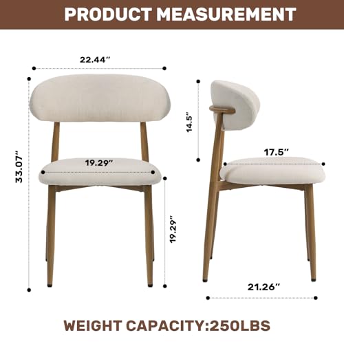 UVV Dining Chairs Set of 4, Metal Kitchen Chairs with Modern Fabric Upholstered for Dining Room, Beige - color: Beige Seat /Wood-grain Metal Legs