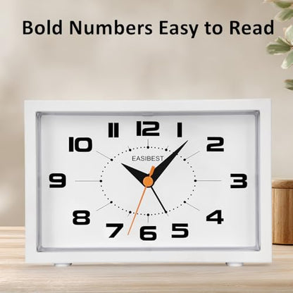 Silent No Ticking Analog Alarm Clock,Crescendo Alarm,Snooze with Light,Tablemount Wall Mount for Desk Bedside,White