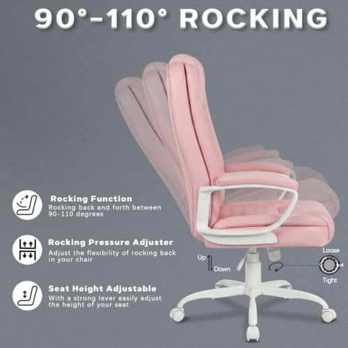 Home Office Executive Desk Chair, High Back PU Leather Chair, Height Adjustable Swivel Computer Chair with Padded Armrest, Pink - color: Pink