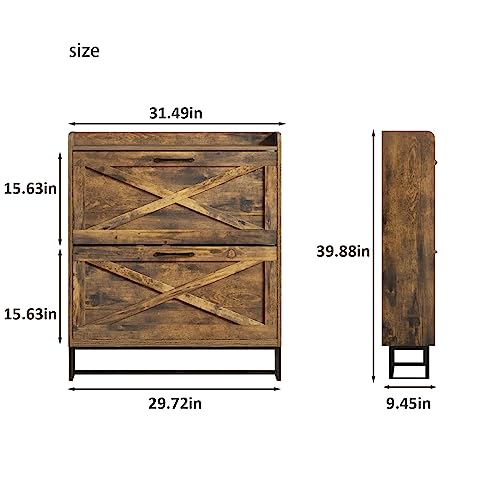 Maupvit Shoe Storage Cabinet with 2 Flip Drawers, Freestanding Shoe Organizer with Metal Legs for Entryway, Narrow Shoe Rack Cabinet, Rustic Brown - color: Rustic Brown, style: 2-Drawers