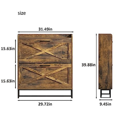 Maupvit Shoe Storage Cabinet with 2 Flip Drawers, Freestanding Shoe Organizer with Metal Legs for Entryway, Narrow Shoe Rack Cabinet, Rustic Brown - color: Rustic Brown, style: 2-Drawers