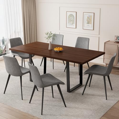 Mid-Century Extendable Dining Table Set, 51"-67", 6 Upholstered Chairs - color: Table + 6 Grey Chairs-b, size: 51"-67"