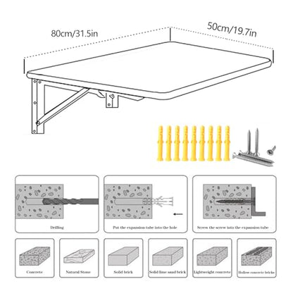 Wall Mounted Folding Table,Black Floating Desk for Small Spaces,Stainless Steel Bracket Laundry Folding Table,Wall Folding Desk,Home Bars and Dining Establishments(80X50cm/31.5"×19.7") - color: Black, size: 31.5 x 19.7 inches