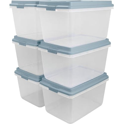 Hefty HI-RISE Stackable Storage Bins - Under Bed Storage Containers with Lids, Shoe Organizer, Plastic Storage Bins, Clear Shoe Boxes with XL Lid-Locking Latches, Durable Double Rim - 72qt (6 Pack) - size: 72 Qt - 6 Pack