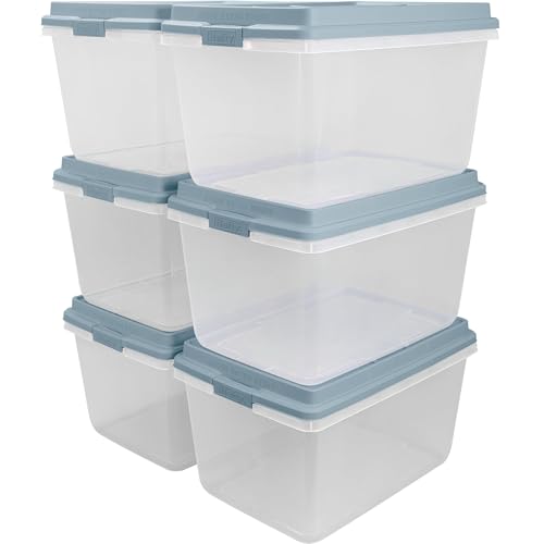 Hefty HI-RISE Stackable Storage Bins - Under Bed Storage Containers with Lids, Shoe Organizer, Plastic Storage Bins, Clear Shoe Boxes with XL Lid-Locking Latches, Durable Double Rim - 72qt (6 Pack) - size: 72 Qt - 6 Pack