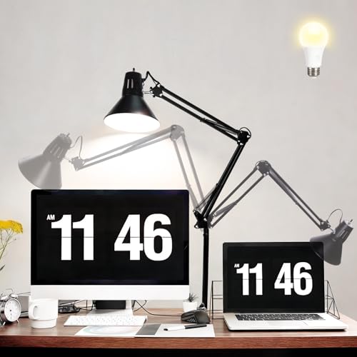 Black Desk Lamp with Clamp, Extra-Tall Adjustable Metal Swing Arm, 3000K | Manicurist Table Lamp for Nail Work, Drafting, Sewing, Crafting, College Dorm and Home Office, A19 Bulb Included