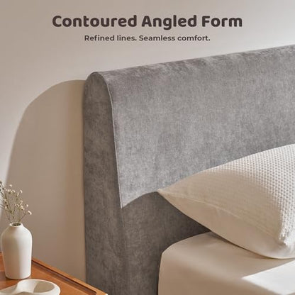 RECCI AirFrame King Upholstered Bed Frame with Ergonomic Angled Headboard | Ergonomic Angled Headboard, 360° Soft Foam Surround, Low Profile Cloud Bed Frame, No Box Spring Required, Easy Assembly - color: Moon Grey, size: King