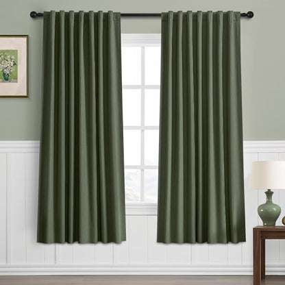 Linen Blackout Curtains 60 Inch Long 2 Panels Set, Olive Green | Room Darkening, Thermal Insulated, Noise Reducing, Suitable for Bedroom, Living Room, Kitchen, Linen Textured, Rod Pocket - color: Olive, size: 50"W x 60"L (Pack of 2)