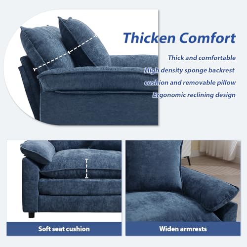 Modern Oversized Chair, Comfy Accent Chair Large Upholstered Armchair with Extra Thick and Deep Seat Lounge Chair for Living Room,Bedroom,Apartment, Chenille Blue - color: Blue, size: 1