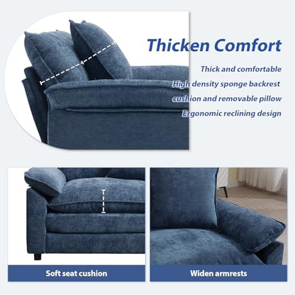 Modern Oversized Chair, Comfy Accent Chair Large Upholstered Armchair with Extra Thick and Deep Seat Lounge Chair for Living Room,Bedroom,Apartment, Chenille Blue - color: Blue, size: 1