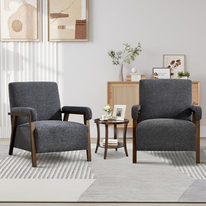 Bonzy Home Mid-Century Modern Accent Chair Set of 2,Upholstered Armchair with Lumbar Cushion Padded Arms,Comfy Fabric Reading Chair with Stable Wooden Frame for Living Room & Bedroom,Grey - color: Dark Grey, size: 2PCS