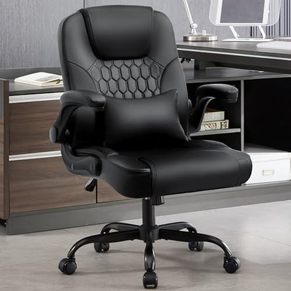 Leather Office Chair Swivel Lumbar Support for Short People Black | Executive Office Chair PU,Leather Office Chair with Wheels,360° Swivel Rolling Chair with Padded Arm,Ergonomic Computer Chair - color: Black