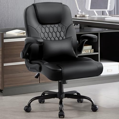 Leather Office Chair Swivel Lumbar Support for Short People Black | Executive Office Chair PU,Leather Office Chair with Wheels,360° Swivel Rolling Chair with Padded Arm,Ergonomic Computer Chair - color: Black