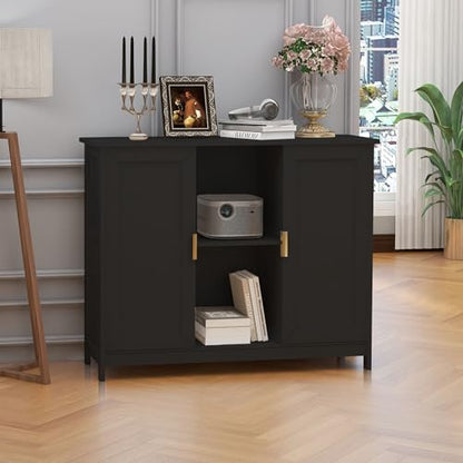 TaoHFE Black Buffet Cabinet,Modern Narrow Sideboard Buffet Cabinet | Wooden Side table With Storage,Black Accent Cabinets For Living Room - color: Black