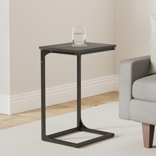 VASAGLE C-Shaped End Table, Side Table for Sofa with Metal Frame | Couch Table, Small TV Tray Table for Living Room, Bedroom, Misty Gray and Black, Barnet Collection ULET353B68 - color: Misty Gray + Black