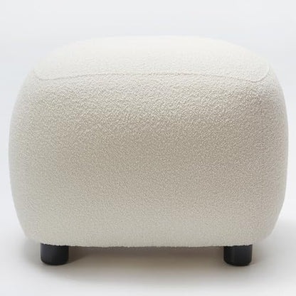 KINWELL Round Boucle Upholstered Ottoman Chair Padded Seat Footstool, Beige | Easy Assembled Modern Soft Sofa Couch Loveseat Chair Footrest, Extra Seating for Bedroom Entryway, 18.5" D x 23" W x 16.5" H - color: Beige