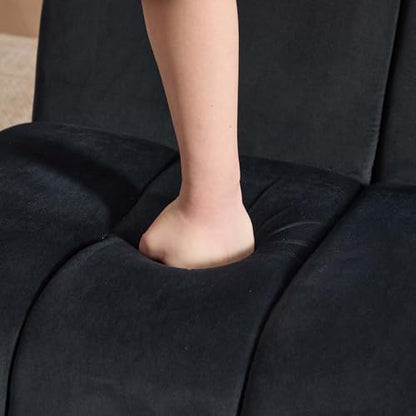 Velvet Slipper Chair, Armless Upholstered Accent Chair with Black Metal Legs, Modern Lounge Chair for Living Room, Bedroom, Office & Reading Nook (Black+Metal) - color: Black+metal