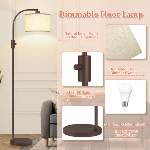 Nintiue Upgraded Modern Arc Dimmable Tall Standing Floor Lamp with Linen Shade, 1200 Lumens LED Bulb Included, for Living & Reading Room, Bedroom, Office & Nursery, Matte Brown - color: Matte Brown-Beige Linen Shade