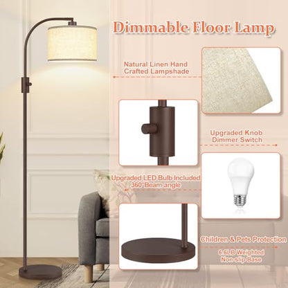 Nintiue Upgraded Modern Arc Dimmable Tall Standing Floor Lamp with Linen Shade, 1200 Lumens LED Bulb Included, for Living & Reading Room, Bedroom, Office & Nursery, Matte Brown - color: Matte Brown-Beige Linen Shade