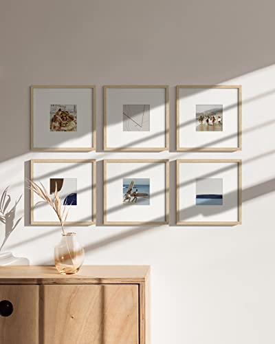 HAUS AND HUES Beige Oak Wood 10x10 Picture Frames - Set of 15, Square Frames with Mat, Elegant Frames for Photos and Wall Gallery (10x10 in, Beige, Set of 15) - color: Beige Oak, size: 10x10 in, style: Set of 15