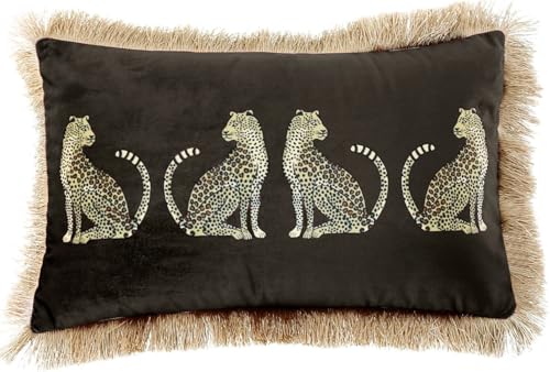 Lumbar Decorative Throw Pillow Cover with Tassels Leopard Pattern Cushion Cover Luxury Style Soft Velvet Pillowcase for Sofa Couch Bedroom (12"x20",Brown) - color: Brown, size: 20" x 12" (Pack of 1)