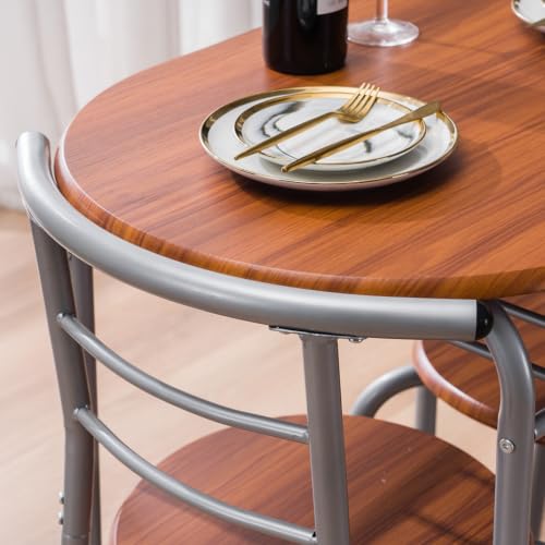 Space-Saving 3-Piece Dining Table Set, Table with 2 Stools, Brown - color: Light Brown, size: Table & Chairs