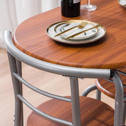 Space-Saving 3-Piece Dining Table Set, Table with 2 Stools, Brown - color: Light Brown, size: Table & Chairs