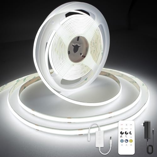 AXMOTUT White COB LED Strip Light, Dimmable 24.6ft/7.5m LED Light, 6000K Daylight White 2400 LEDs High Lumen LED Tape Lights CRI 90+ with RF Remote and UL Power for Bedroom,Kitchen,DIY Home Decoration - size: 6000K/24.6fT