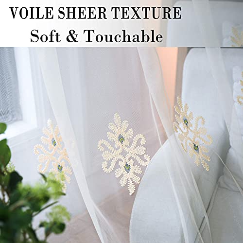 Blue Simple Chenille Jacquard Sheer Window Elegance Curtains/Drapes/Panels/Treatments for Bedroom Living Room,Top Grommets, Two Panels, W54 x L96 inch | Jacquard Floral Detail, Lightweight Voile Feel, Gentle Light Diffusion, for Bedroom and Living Room Wi