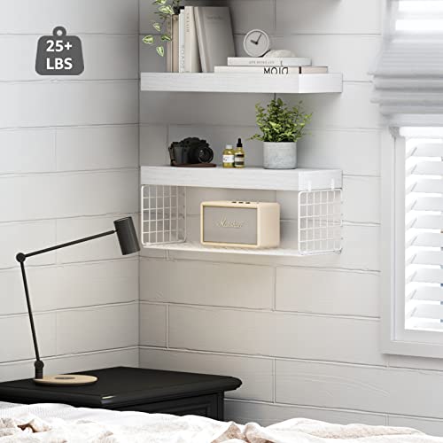 QEEIG White Bathroom Shelves Over Toilet - Wall Mounted Floating Shelves Farmhouse Shelf Toilet Paper Storage Small 16 inch Set of 2 (019-W2) - color: C. White, size: 2pcs