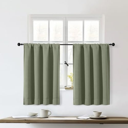 Sally Sage Green Blackout Kitchen Curtains 36 Inch Length 2 Panels Set, Half Small Window Rod Pocket Room Darkening Curtains Tiers for Kitchen Bathroom, 2 Pcs Each W40 x L36 Inch, Sage Green - color: Sage Green, size: 40"W x 36"L (Pack of 2)