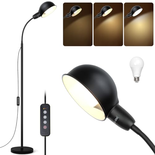 Ruiever Floor Lamp with Flexible Gooseneck and Height Adjustable，Standing Lamp Include Dimmer LED Bulb，Ideal Tall Lamp with Dimmer and Timer Switch for Reading,Bedside and Living Room (Black) - color: Black