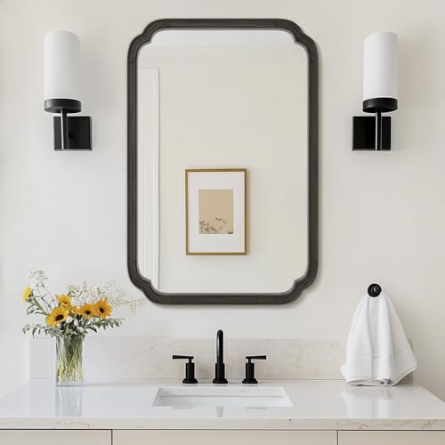 24" x 36" Rounded Corner Arch Wall Mirror with Wood Frame for Entryway, Living Room or Bedroom Home Decor - Light Woodgrain [24" x 36" Black] - color: Black a, size: 36"L x 24"W