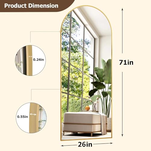 26" x 71" Arched Full Length Mirror - Gold Full Body Mirror - Extra Large Floor Mirrors for Bedroom, Living Room, Bathroom - color: Gold, size: 71"L x 26"W