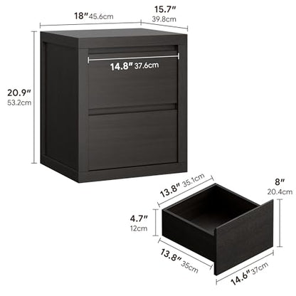 Nightstand with 2 Drawers, Modern Bedside Table with Handless Design, Wood End Table with Thickened Design, Night Stand for Bedroom, Black - color: Black