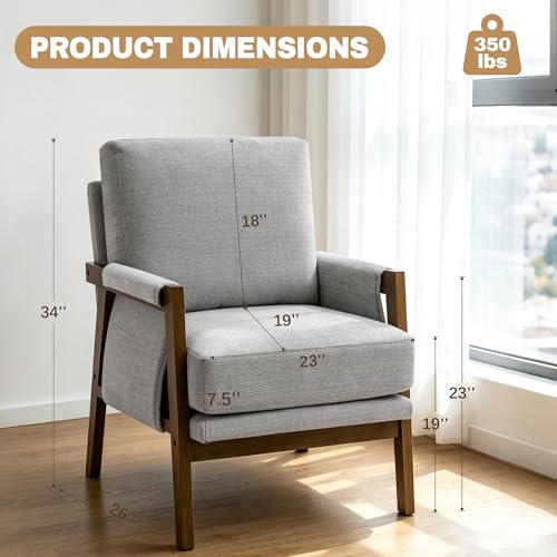 RNKSFX Grey Accent Chair for Bedroom & Living Room, Mid Century Modern Accent Arm Chair, Upholstered Anthropologie Accent Chair with Solid Wood Frame, Fabric - color: Grey