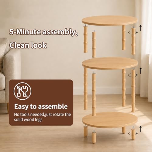 Side Table, 3-Tier Oval Accent Small End Table, Modern Oval Nightstand Accent Table for Small Space, Bedrooms, Living Room, Easy to Assemble, Natural - color: Natural, size: 15.7" x 11.6" x 24.4"