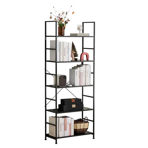 HealSmart 5 Tier Bookshelf, Free Standing Book Shelf Home Office Bookcase Shelf Storage Organizer for Bedroom, Living Room, Bathroom, Office, Balcony, Black - color: Black, size: 5 Tier