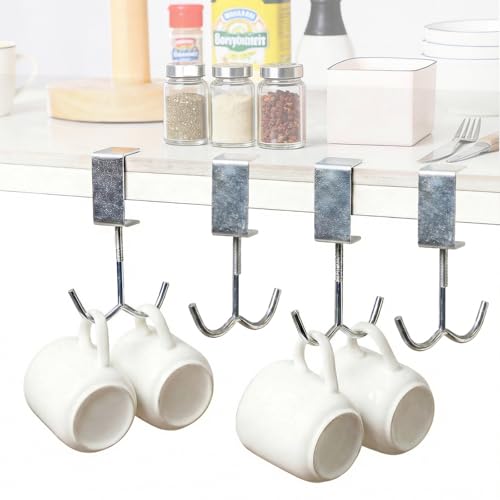 Mug Hooks 4Pcs Cabinet Hanger Mug Holder 8 Hooks Iron Heavy Duty | 4PCS cabinet mug hooks with 8 hooks, heavy-duty iron spray coating, no installation, under shelf organization