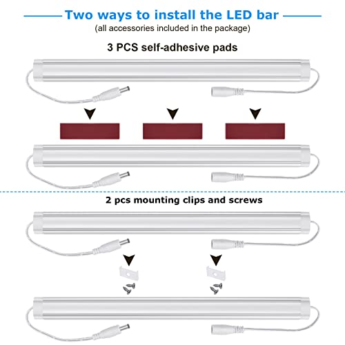Kitchen Under Cabinet LED Lighting Kit, Super Bright, 6 PCS 12 Inches Light Bars, Plug-in or Hardwire Power Adapter, 31W 2000 Lumen, for Cabinet Counter Shelf Workbench (Daylight White 5000K) - color: White Cable-Daylight White 5000K