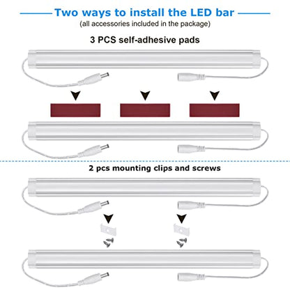 Kitchen Under Cabinet LED Lighting Kit, Super Bright, 6 PCS 12 Inches Light Bars, Plug-in or Hardwire Power Adapter, 31W 2000 Lumen, for Cabinet Counter Shelf Workbench (Daylight White 5000K) - color: White Cable-Daylight White 5000K