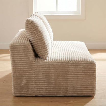 Boneless Couch for Bedroom, Small Compact Loveseat for Small Spaces | Comfy Lounge Chair Cloud Love Seat Armless with 2 Headrest for Apartment Living Room - color: Camel
