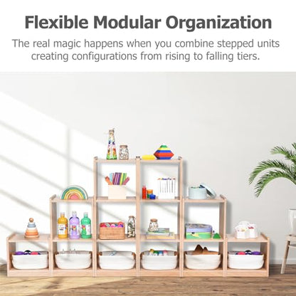 Cube Storage Cabinet, L-Shaped Reversible Ladder Corner Bookshelf | Modular 3-Piece Wooden Freestanding Organizer with 6-Cube for Kids Room & Home Office